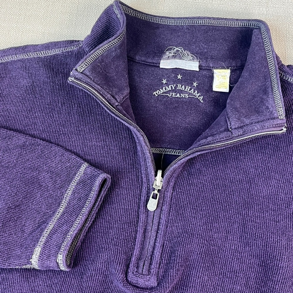 Tommy Bahama Jeans Pullover Mens XXL Purple 1/4 Zip Cotton Tencel Knit Sweater